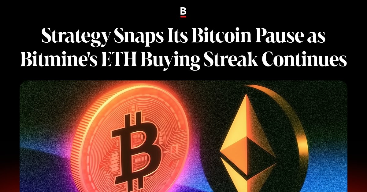 Strategy Ends Its Bitcoin Pause As Bitmine’s ETH Buying Streak Continues